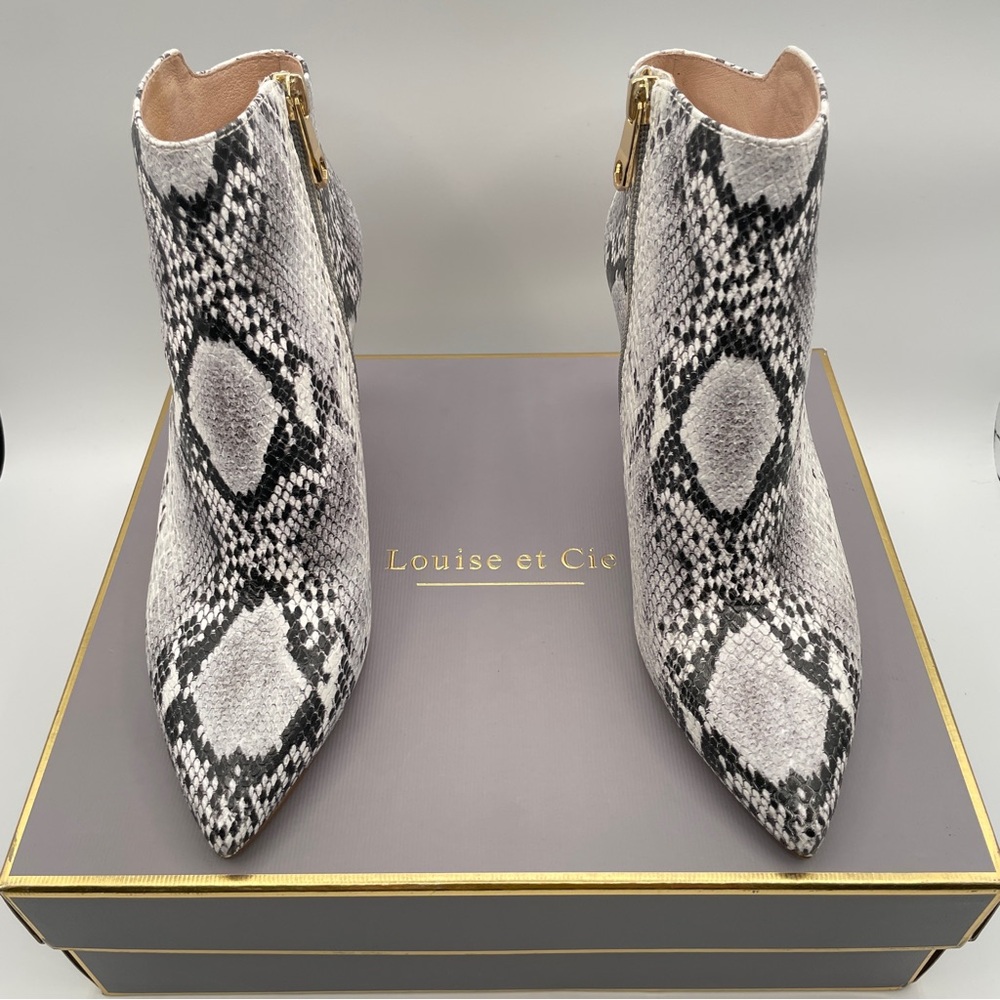 LOUISE ET CIE SID Black White Snake POINTY TOE BOOTS Womens Size 7 - Picture 2 of 12
